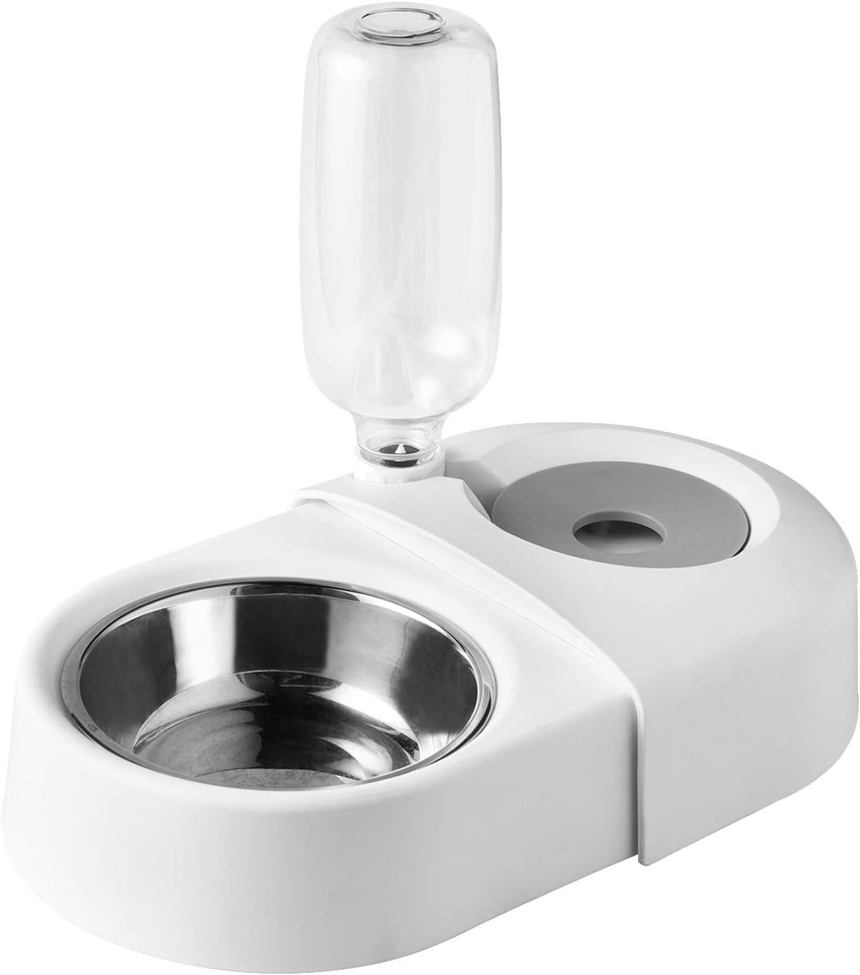 Dog Cat Food Bowls,Double Dog Bowls for Small Dogs,Automatic Drinking Water,Detachable and Stable Separation Design,Suitable for Cats/Small Dogs(White)