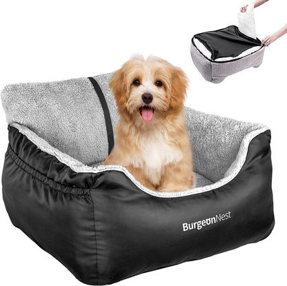 Dog Car Seat for Small Dogs, Soft Pet Car Travel Home Bed under 25 Lbs, Fully Detachable and Washable Cat Booster Carseats with Storage Pockets and Clip-On Leash Portable Carrier,Black